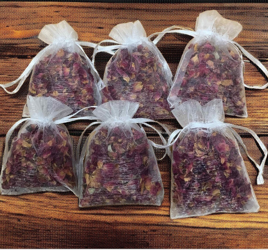 Set of 6 Rose Petal Sachets for Natural Freshness, Aromatherapy, and Gift Giving